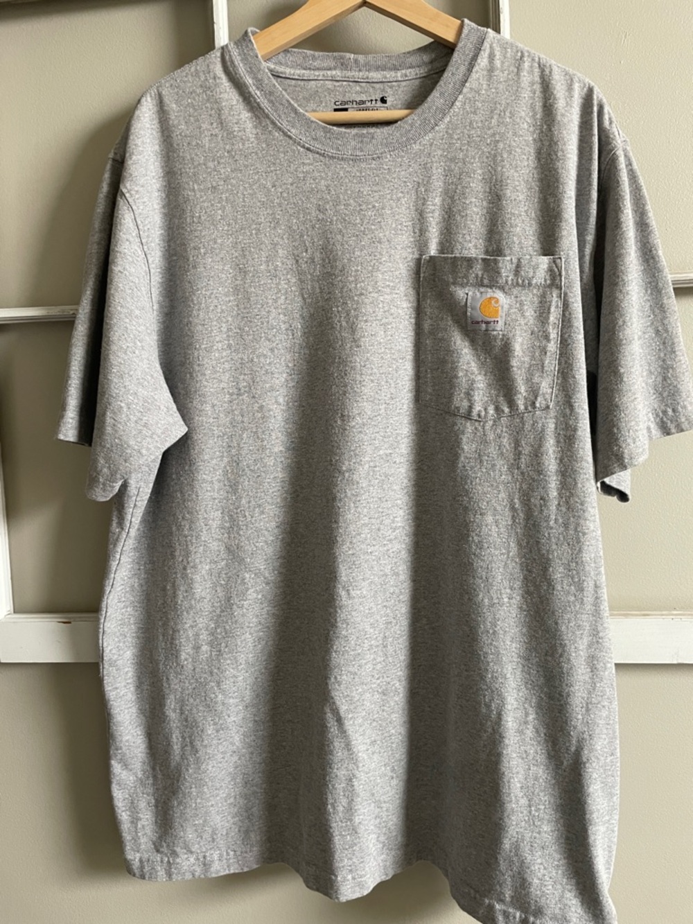 Carhartt Heather Gray Short Sleeve Pocket Tee with Gold Logo